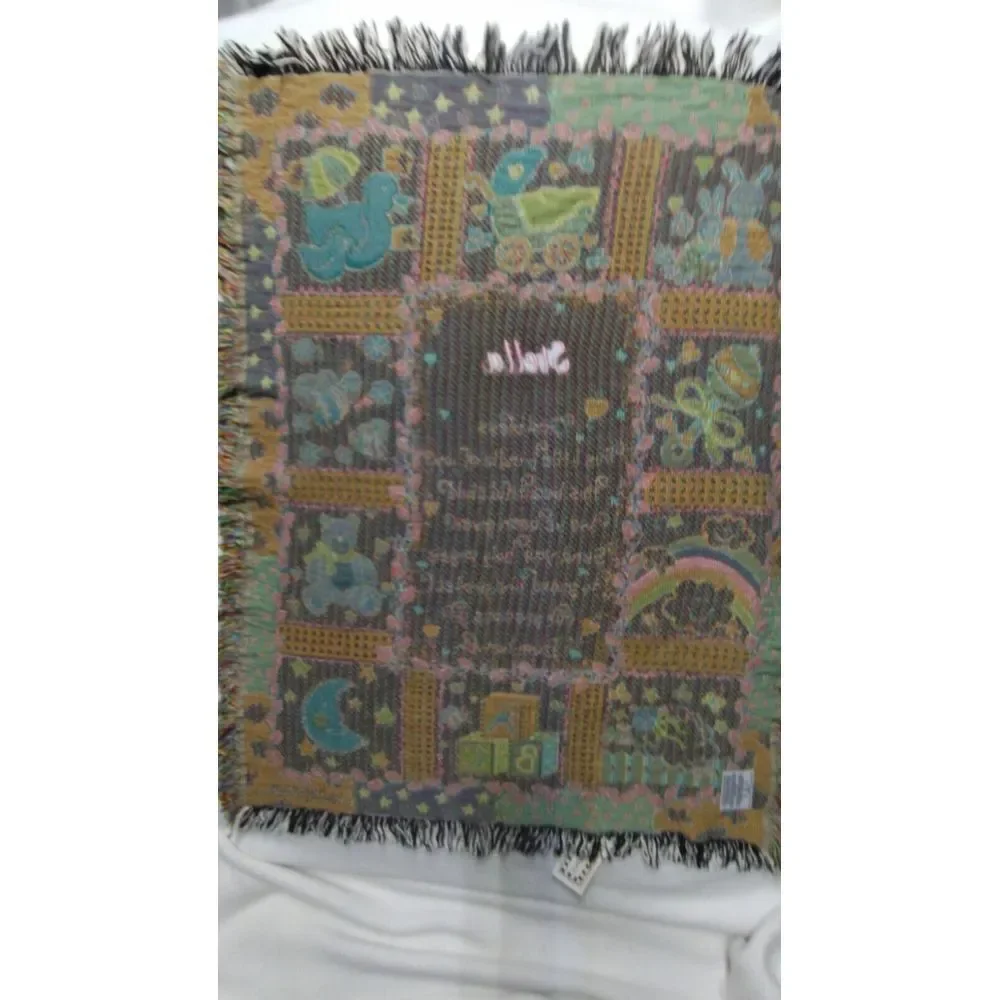 Vintage God Bless Prayer Joy Marie Baby Tapestry Throw‎ Blanket 45